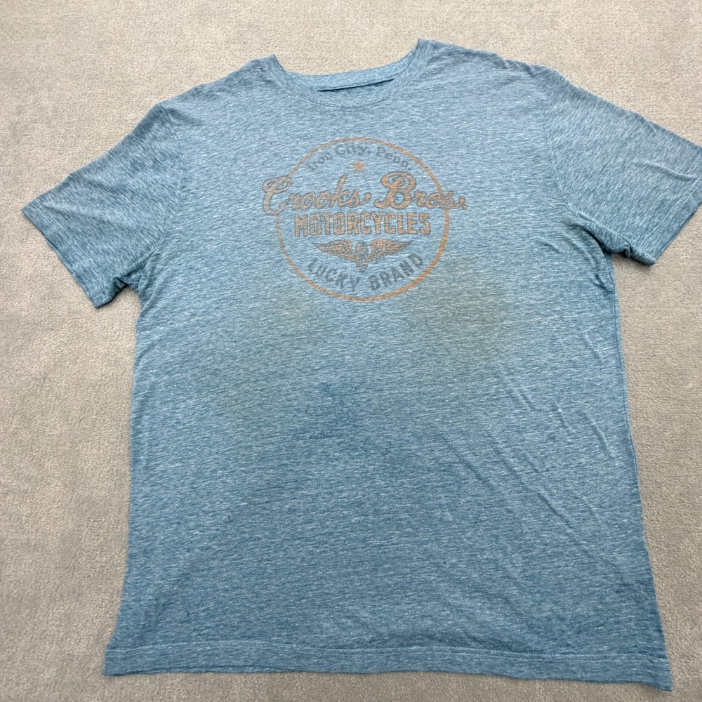 Lucky Brand Crooks Bros Motorcycles Iron City Penn Paper Thin Tee Mens Lg Blue